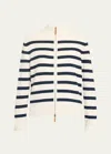 Lafayette 148 Striped Zip-front Cotton-silk Cardigan In Cloud Multi