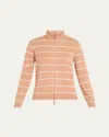 Lafayette 148 Striped Zip-front Knit Jacket In Blush Peach Multi