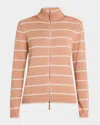 Lafayette 148 Striped Zip-front Knit Jacket In Blush Peach Multi