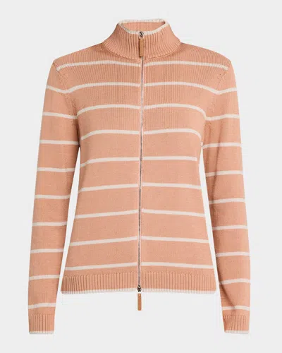 Lafayette 148 Striped Zip-front Knit Jacket In Blush Peach Multi
