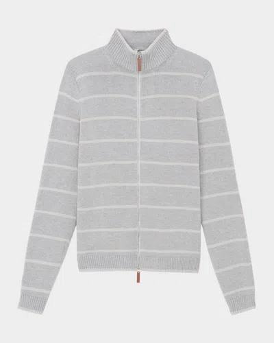 LAFAYETTE 148 STRIPED ZIP-FRONT KNIT JACKET
