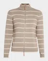 Lafayette 148 Striped Zip-front Knit Jacket In Hickory Multi
