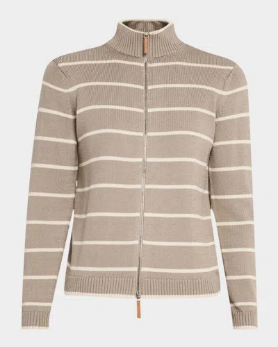 LAFAYETTE 148 STRIPED ZIP-FRONT KNIT JACKET