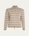 Lafayette 148 Striped Zip-front Knit Jacket In Hickory Multi