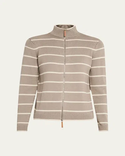 LAFAYETTE 148 STRIPED ZIP-FRONT KNIT JACKET