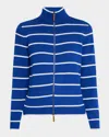 Lafayette 148 Striped Zip-front Knit Jacket In Ultramarine