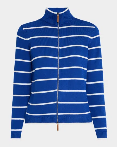 Lafayette 148 Striped Zip-front Knit Jacket In Ultramarine