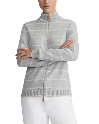 LAFAYETTE 148 STRIPED ZIP FRONT SWEATER