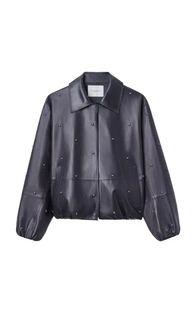 Lafayette 148 Studded Leather Bomber Jacket In Blue