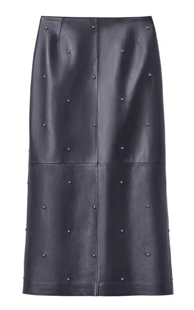Lafayette 148 Studded Leather Column Skirt In Blue