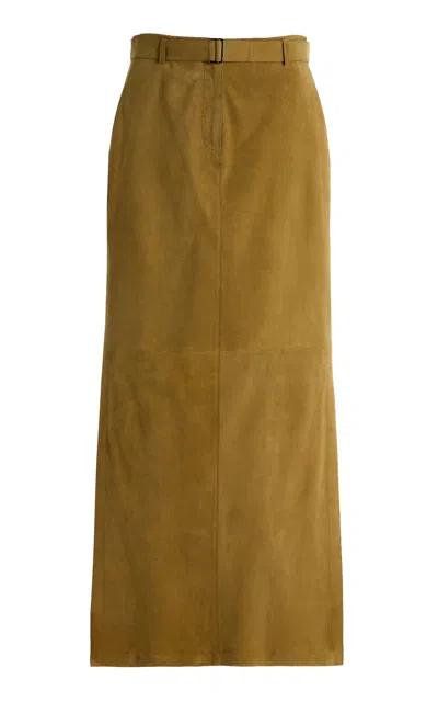 Lafayette 148 Suede Maxi Skirt In Green