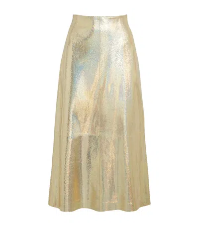 Lafayette 148 Suede Metallic Midi Skirt In Gold