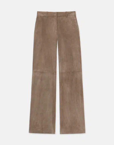 Lafayette 148 Suede Mid Rise Straight Leg Pants In Concrete