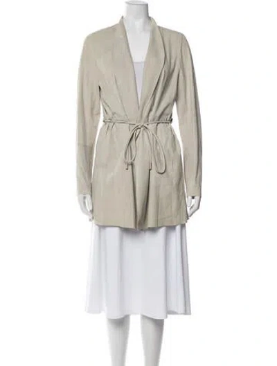 Pre-owned Lafayette 148 Suede Open Front Sweater In Neutral