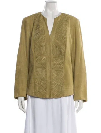 Pre-owned Lafayette 148 Suede Patterned Jacket In Green