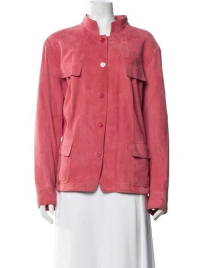 Pre-owned Lafayette 148 Suede Utility Jacket In Pink