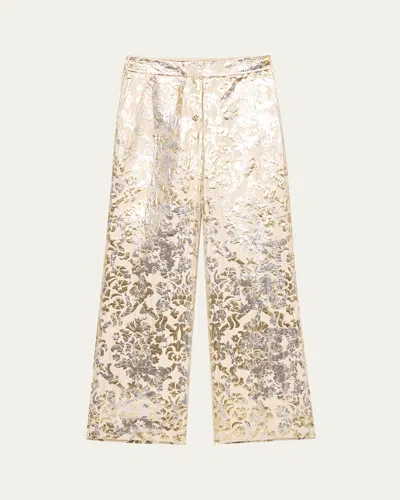 Lafayette 148 Sullivan High-rise Metallic Jacquard Pants In Pearl Metallic