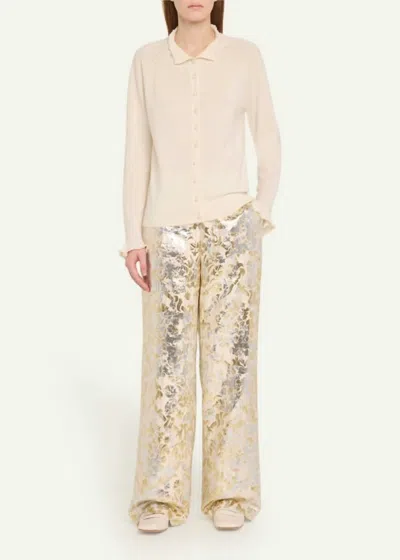 Lafayette 148 Sullivan High-rise Metallic Jacquard Pants In Pearl Metallic In Gold