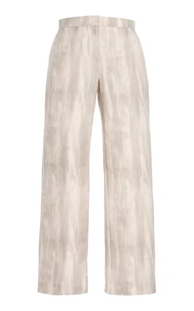 Lafayette 148 Sullivan Printed Silk Twill Wide-leg Pants In White