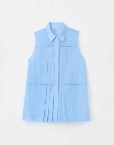 Lafayette 148 Sustainable Gemma Cloth Voile Pintuck Pleated Blouse In Cool Blue