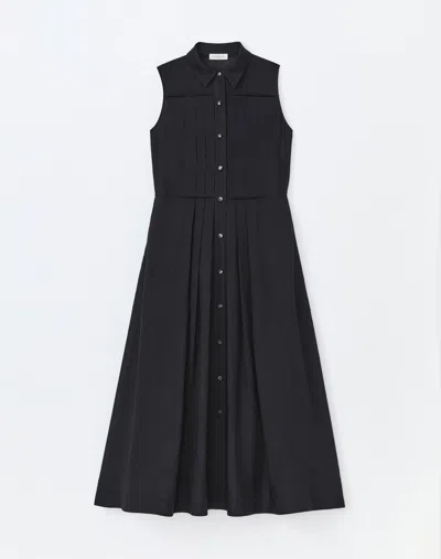Lafayette 148 Sustainable Gemma Cloth Voile Pintuck Pleated Shirtdress In Black