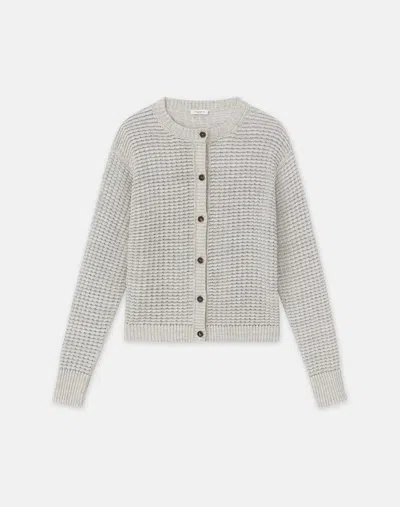 Lafayette 148 Sustainable Linen-silk Textured Stitch Crewneck Cardigan In Smoked Taupe