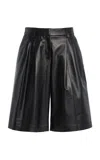 Lafayette 148 Sutton Leather Wide-leg Shorts