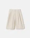 Lafayette 148 Silk Linen Pleated Wide Leg Long Short In Neutral