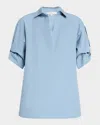 Lafayette 148 Tab-sleeve Cotton Shirt In Paper Blue