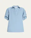 Lafayette 148 Tab-sleeve Cotton Shirt In Paper Blue