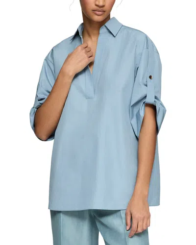 Lafayette 148 New York Tab Sleeve Popover Shirt In Blue