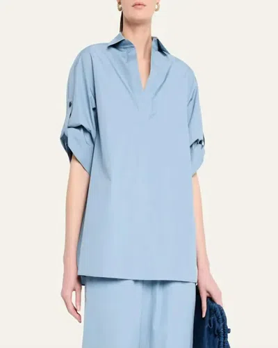 Lafayette 148 Tab Sleeve Popover Shirt In Blue