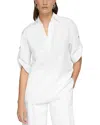 Lafayette 148 Plus-size Organic Cotton Poplin Tab Sleeve Popover Shirt In White
