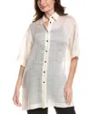 Lafayette 148 New York Tab Sleeve Side Slit Shirt In Neutral