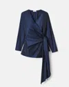 Lafayette 148 Taffeta Fitted Wrap Blouse In Blue