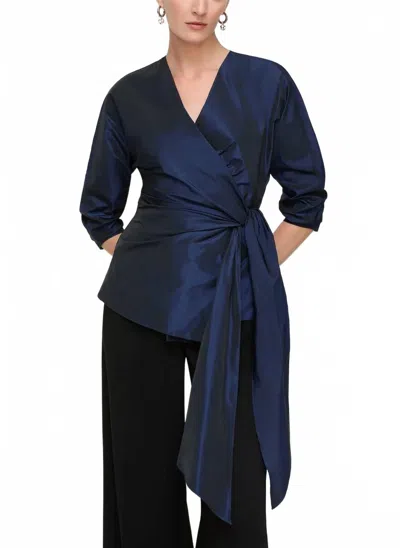 Lafayette 148 Taffeta Fitted Wrap Blouse In Royal Blue