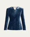 Lafayette 148 Baroque Embroidered Velvet Tailored Jacket In Lido Blue