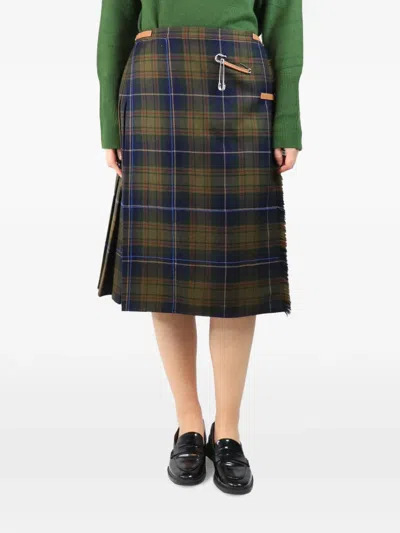 Pre-owned Lafayette 148 Tartan Pleated Skirt In Green
