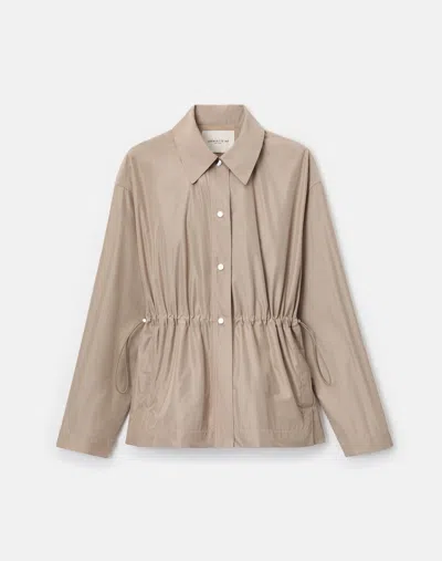 Lafayette 148 Tech Twill Gathered Waist Oversized Jacket In Brown