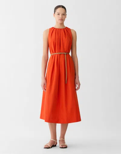 Lafayette 148 Technical Taffeta Belted Sleeveless Midi Dress In Orange