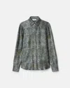 Lafayette 148 Textile Print Textured Silk Button Blouse In Gray