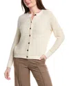 Lafayette 148 New York Textured Stitch Crewneck Linen & Silk-blend Cardigan In Neutral