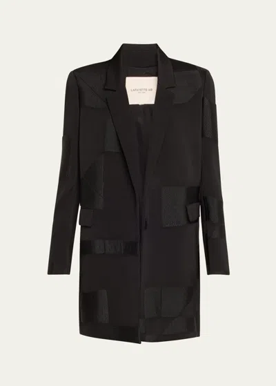 Lafayette 148 Textured Tie-waist Blazer In Black