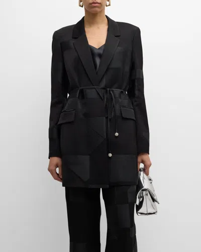 Lafayette 148 Textured Tie-waist Blazer In Black