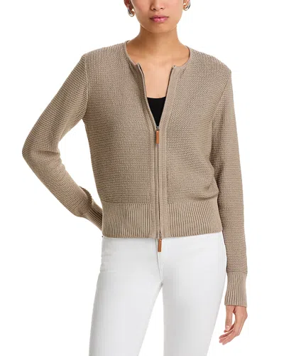 Lafayette 148 Textured Zip Front Cardigan In Brown