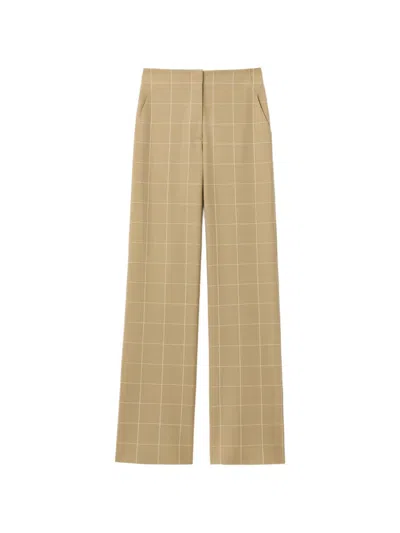 Lafayette 148 New York Thames Windowpane Plaid Tropical Wool Blend Wide Leg Pants In Brown