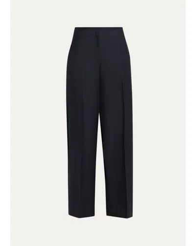 Lafayette 148 Thames Wide-leg Brushed Wool Pants In Ink
