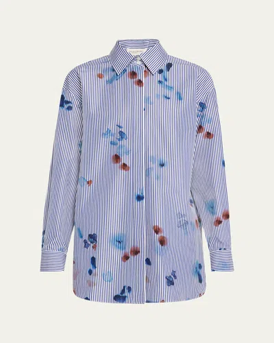 Lafayette 148 The Portrait Striped Button-down Cotton Shirt In Sky Multi