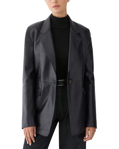Lafayette 148 Three Pocket Leather Fitted Blazer In Ink