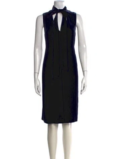 Pre-owned Lafayette 148 Tie Neck Knee-length Dress In Blue